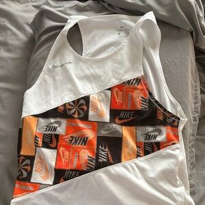 Nike White and Orange Tank Top